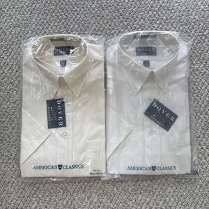New DOVER ARROW Short Sleeve Dress Shirt White Broadcloth Size M 15 1/2 Lot Of 2